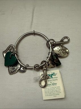 Silver Tone Multi-Charm Bracelet - Green Heart